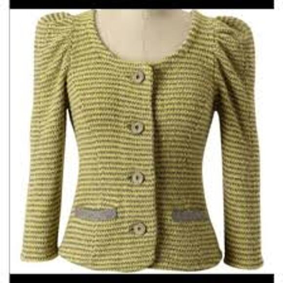 Anthropologie MOTH Sweater Yellow Silver Stripe Retro 40s Coquette Fall Winter - Picture 2 of 10